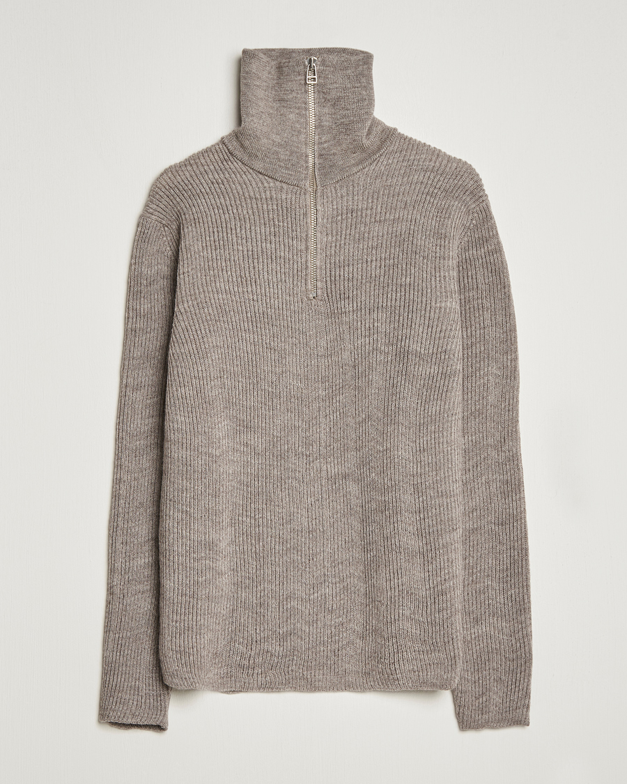 Hombres | Jerséis y prendas de punto | NN07 | Holger Knitted Ribbed Half Zip Nature Melange