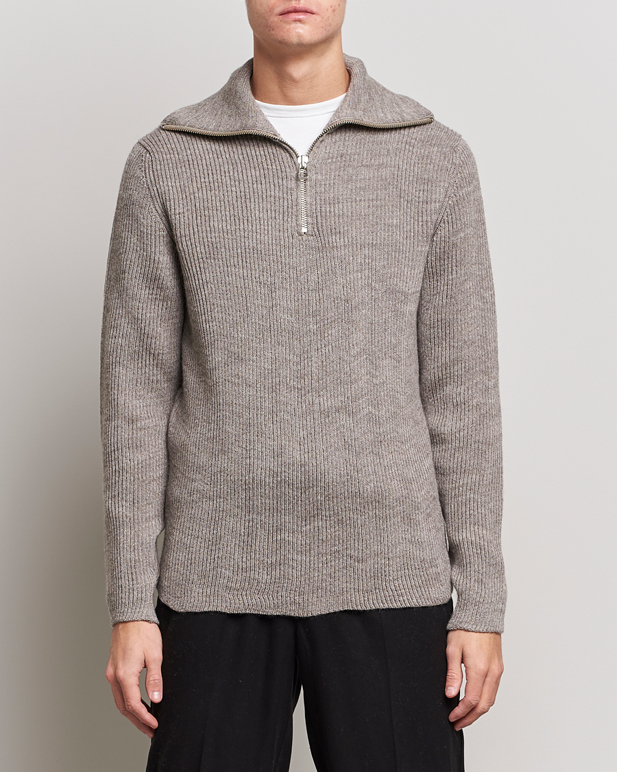 Hombres | Jerséis y prendas de punto | NN07 | Holger Knitted Ribbed Half Zip Nature Melange
