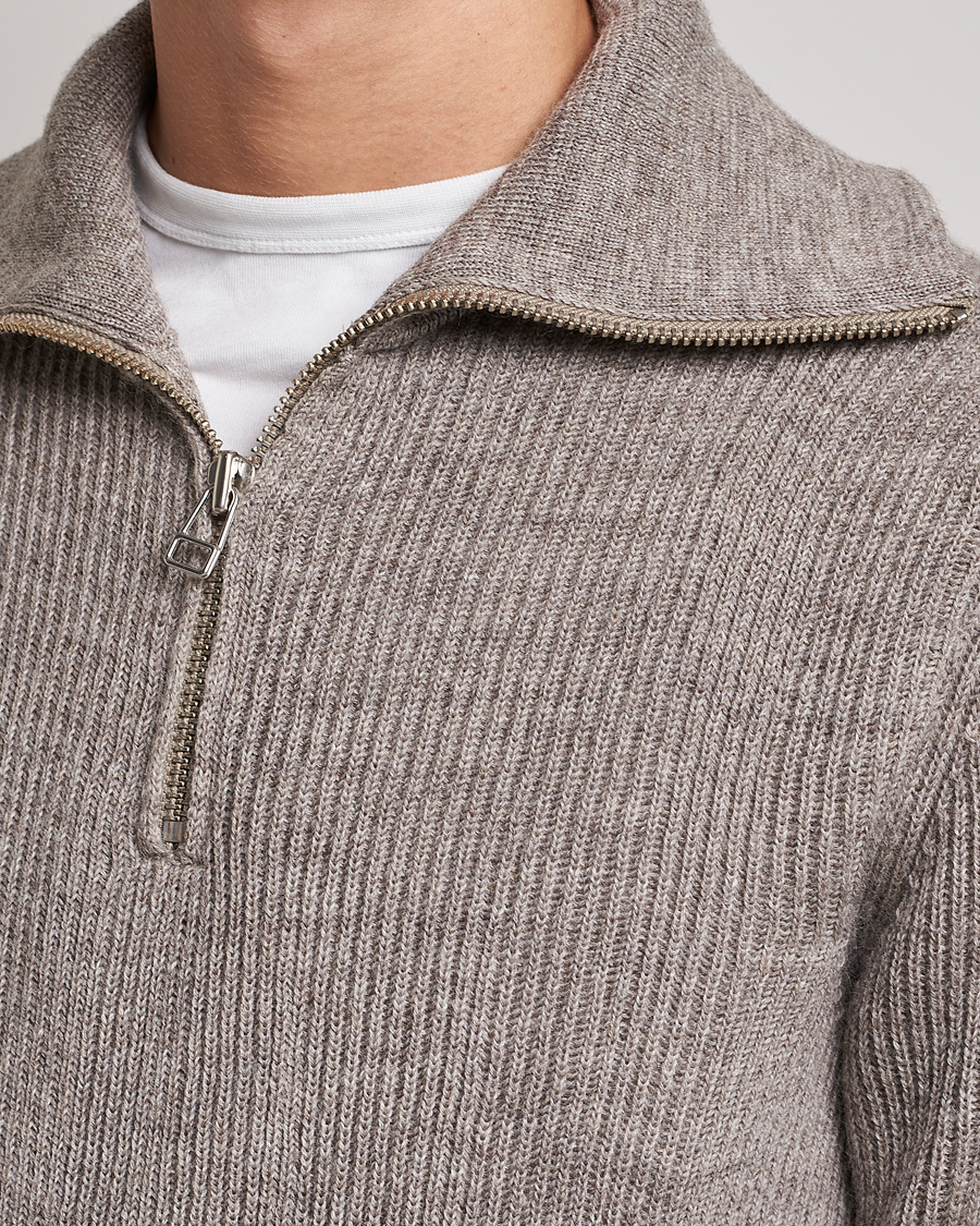 Hombres | Jerséis y prendas de punto | NN07 | Holger Knitted Ribbed Half Zip Nature Melange