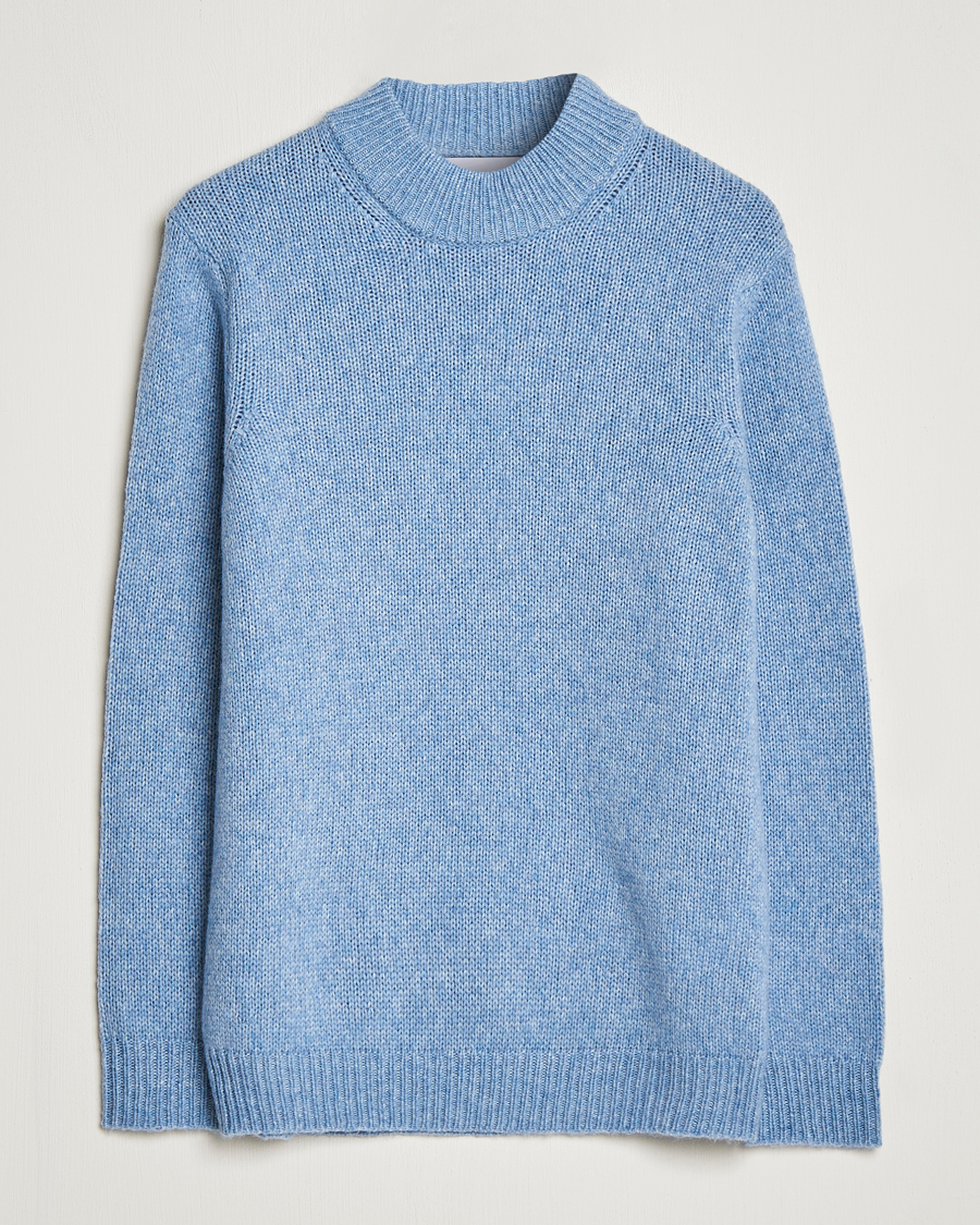 Hombres | Jerséis y prendas de punto | NN07 | Nick Knitted Merino Mock Neck Light Blue Melange