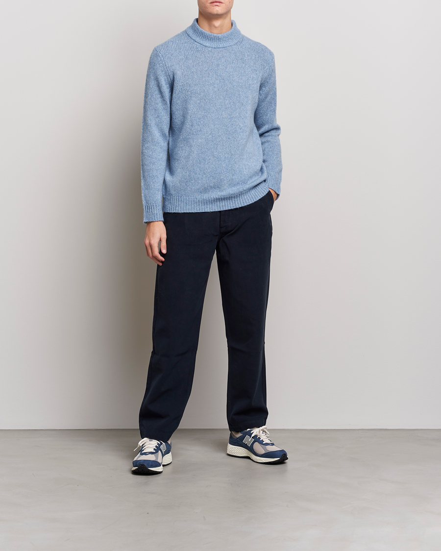 Hombres | Jerséis y prendas de punto | NN07 | Nick Knitted Merino Mock Neck Light Blue Melange