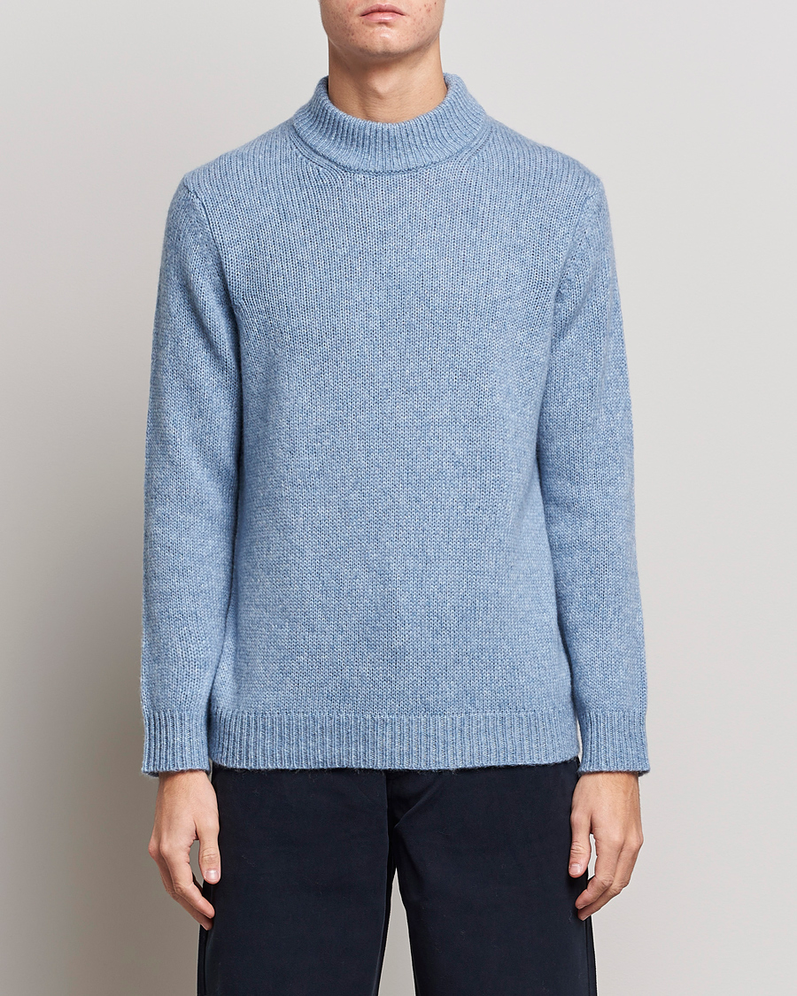 Hombres | Jerséis y prendas de punto | NN07 | Nick Knitted Merino Mock Neck Light Blue Melange