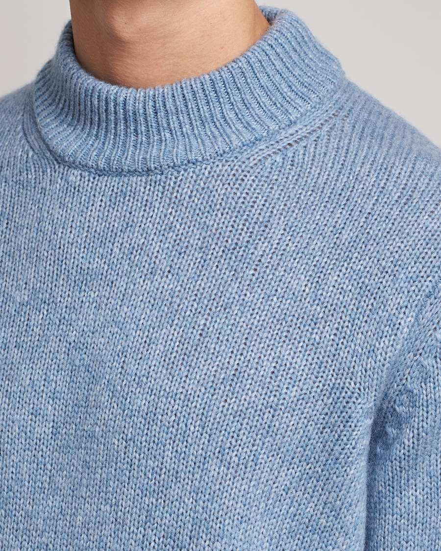 Hombres | Jerséis y prendas de punto | NN07 | Nick Knitted Merino Mock Neck Light Blue Melange