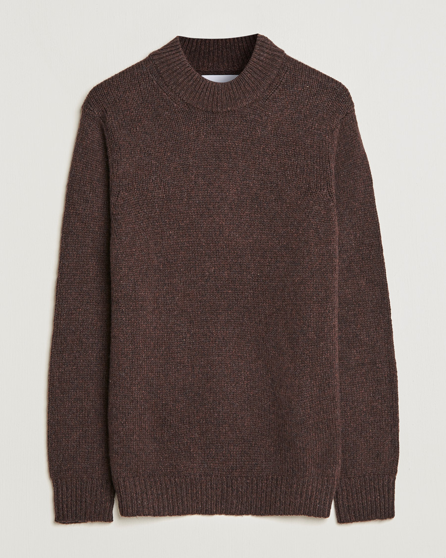 Hombres | Jerséis y prendas de punto | NN07 | Nick Knitted Merino Mock Neck Dark Brown