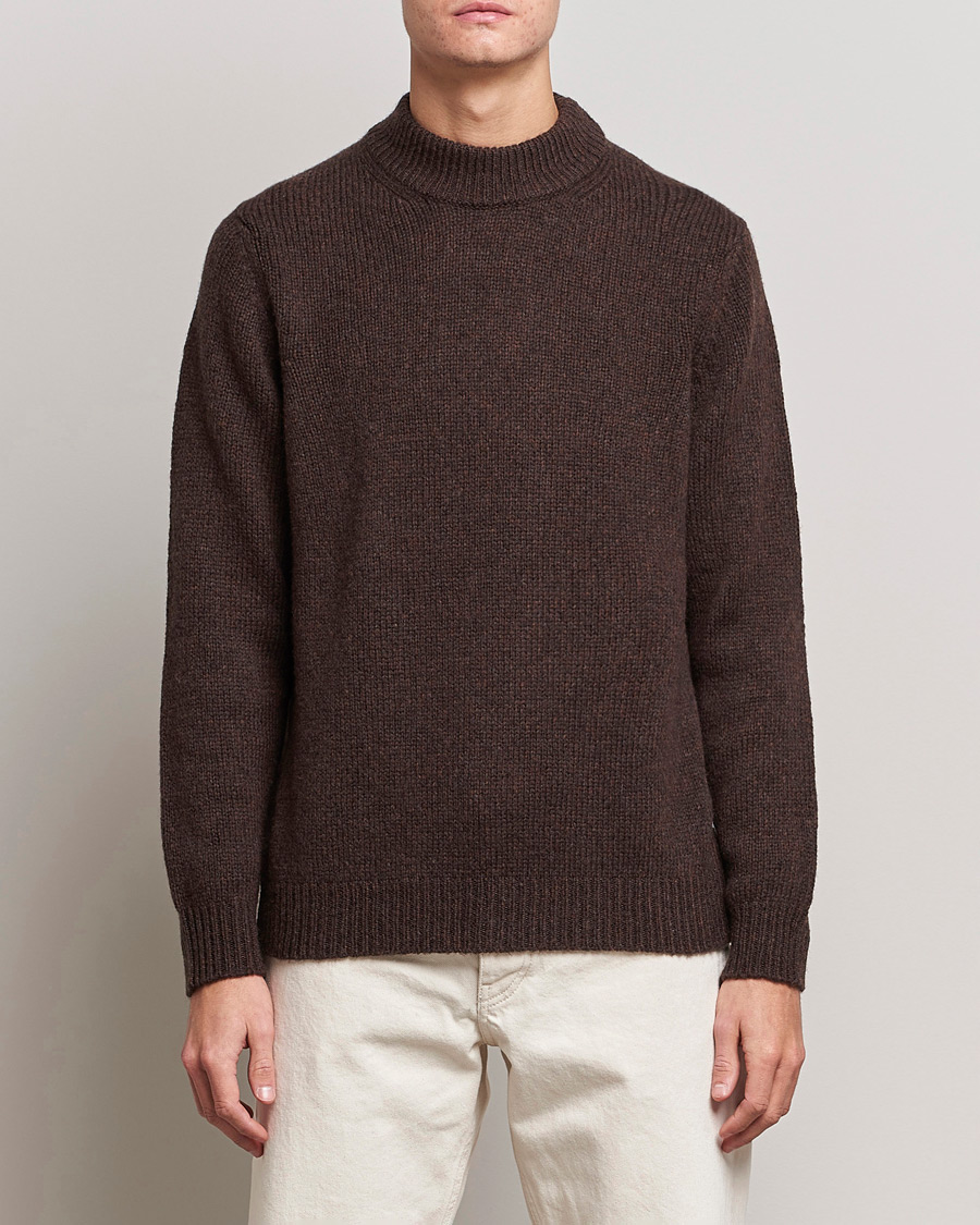 Hombres | Jerséis y prendas de punto | NN07 | Nick Knitted Merino Mock Neck Dark Brown