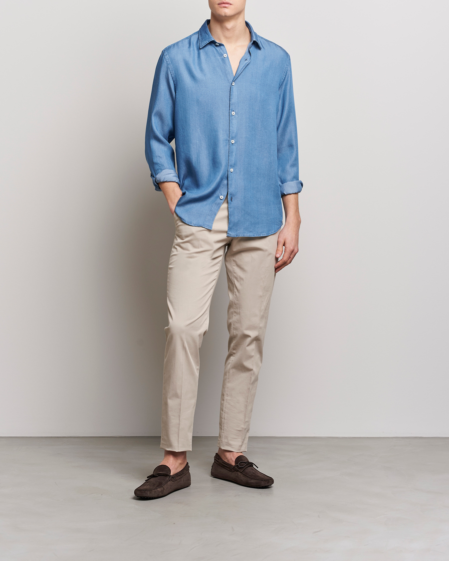 Hombres | Camisas | Altea | Soft Lyocell Denim Shirt Light Indigo