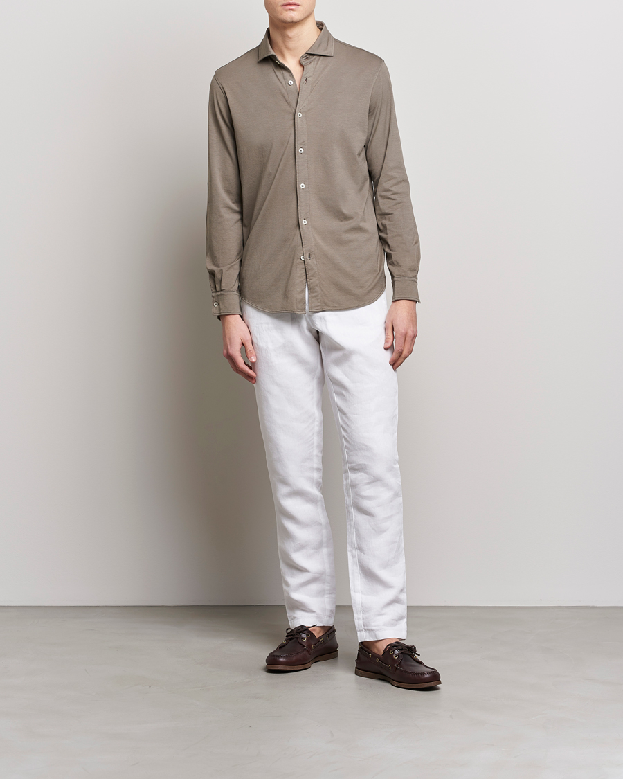 Hombres | Camisas | Altea | Jersey Stretch Shirt Taupe