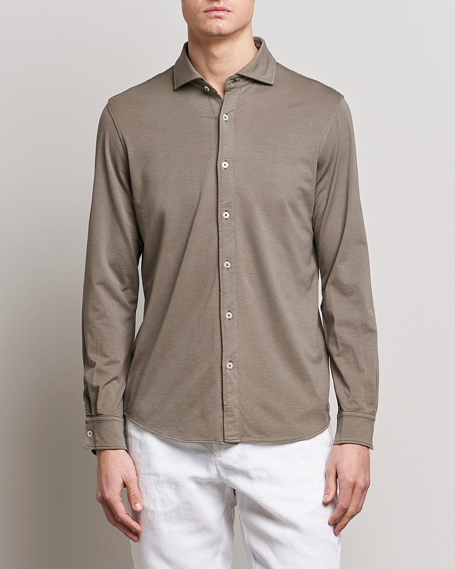 Hombres | Camisas | Altea | Jersey Stretch Shirt Taupe