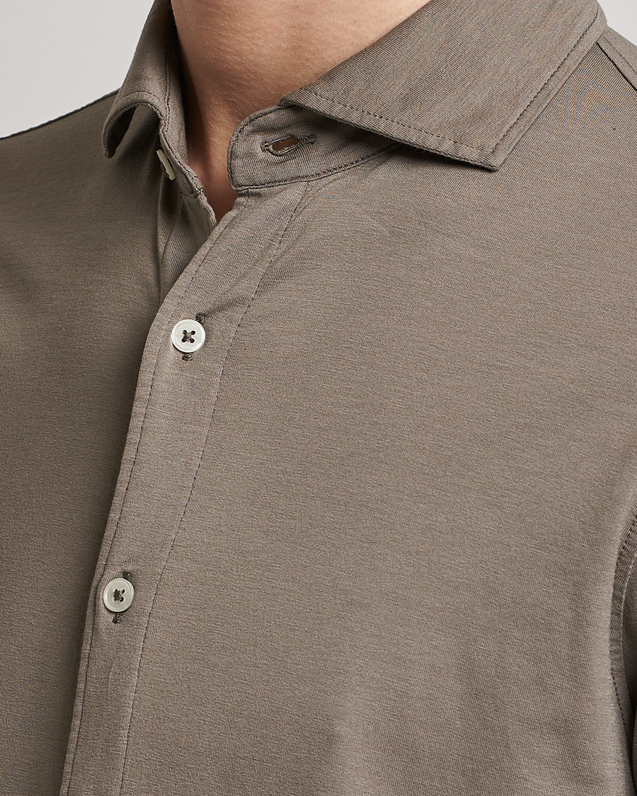 Hombres | Camisas | Altea | Jersey Stretch Shirt Taupe