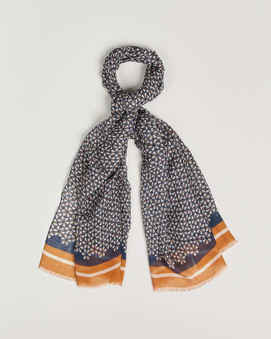 Hombres | Altea Printed Linen Scarf Navy/Orange | Altea | Printed Linen Scarf Navy/Orange