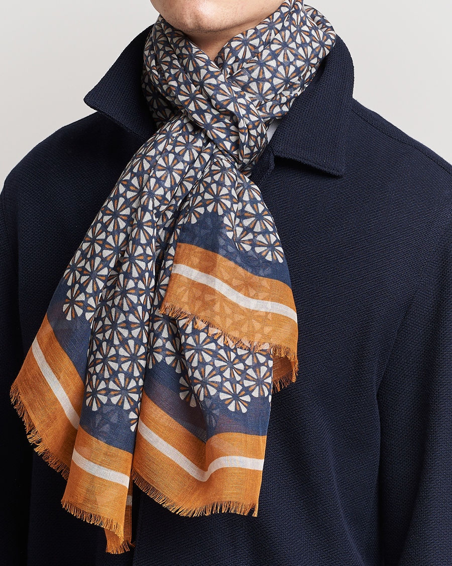 Hombres | Altea Printed Linen Scarf Navy/Orange | Altea | Printed Linen Scarf Navy/Orange
