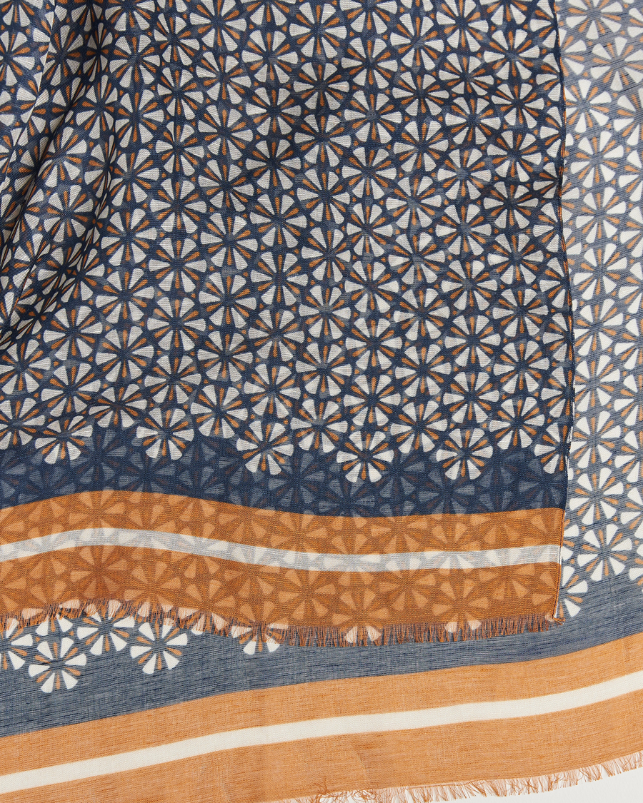 Hombres | Altea Printed Linen Scarf Navy/Orange | Altea | Printed Linen Scarf Navy/Orange