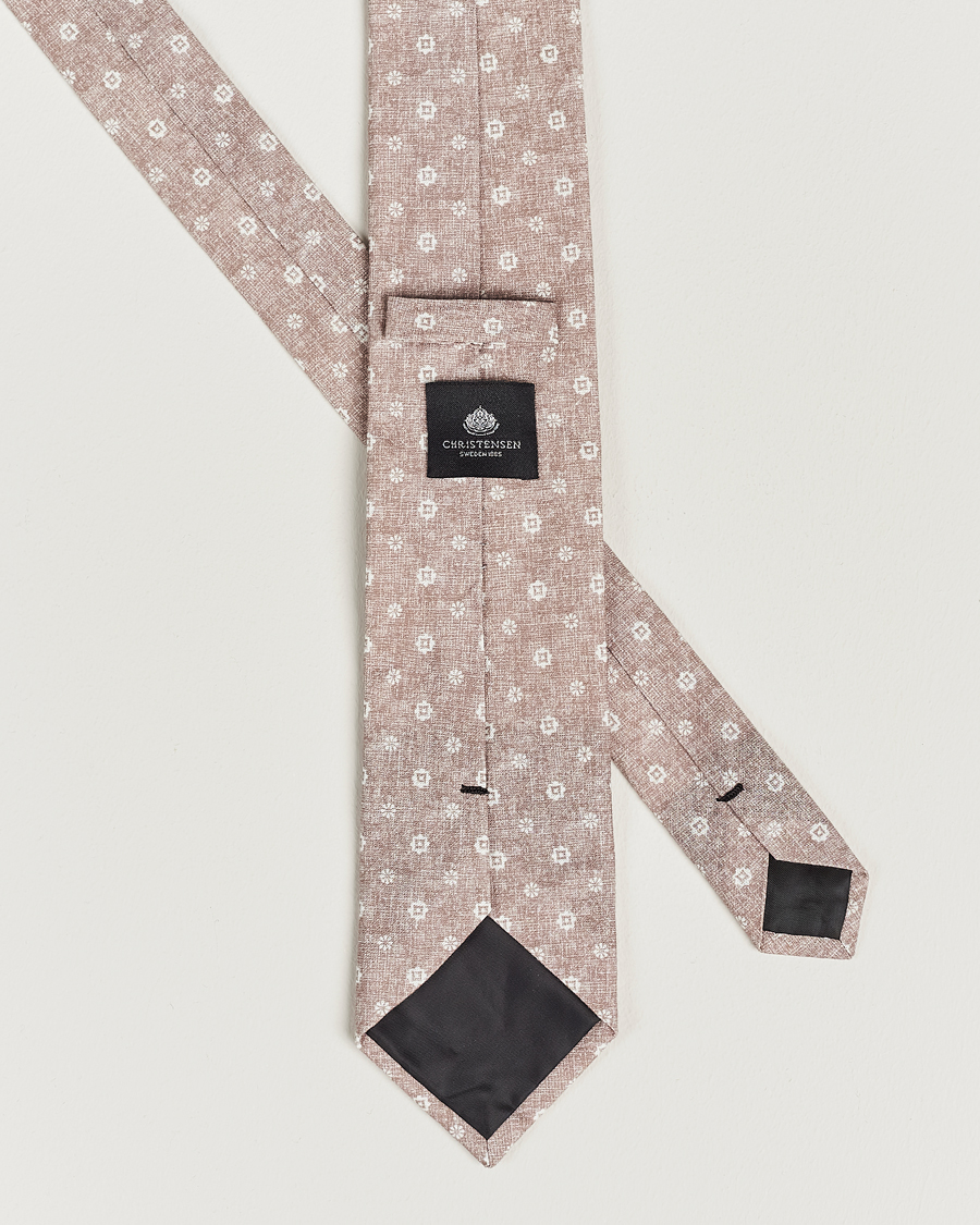 Hombres | Amanda Christensen Box Set Printed Linen 8cm Tie With Pocket Square Beige | Amanda Christensen | Box Set Printed Linen 8cm Tie With Pocket Square Beige