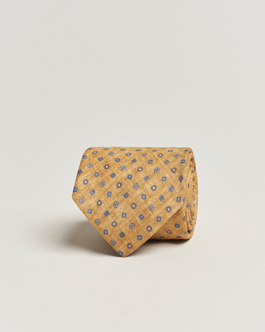 Hombres | Amanda Christensen Linen Printed Medallion 8cm Tie Yellow | Amanda Christensen | Linen Printed Medallion 8cm Tie Yellow