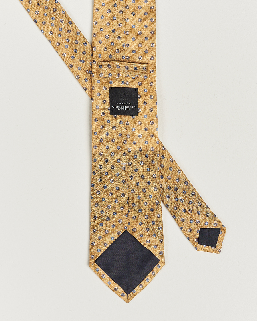 Hombres | Amanda Christensen Linen Printed Medallion 8cm Tie Yellow | Amanda Christensen | Linen Printed Medallion 8cm Tie Yellow