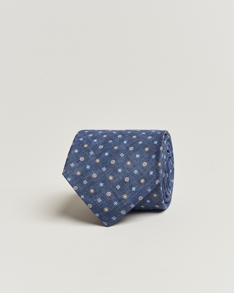 Hombres | Amanda Christensen Linen Printed Medallion 8cm Tie Navy | Amanda Christensen | Linen Printed Medallion 8cm Tie Navy