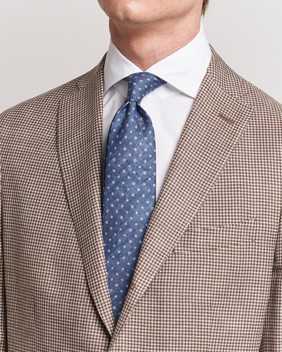 Hombres | Amanda Christensen Linen Printed Medallion 8cm Tie Navy | Amanda Christensen | Linen Printed Medallion 8cm Tie Navy