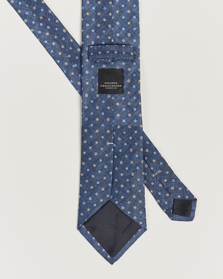 Hombres | Amanda Christensen Linen Printed Medallion 8cm Tie Navy | Amanda Christensen | Linen Printed Medallion 8cm Tie Navy