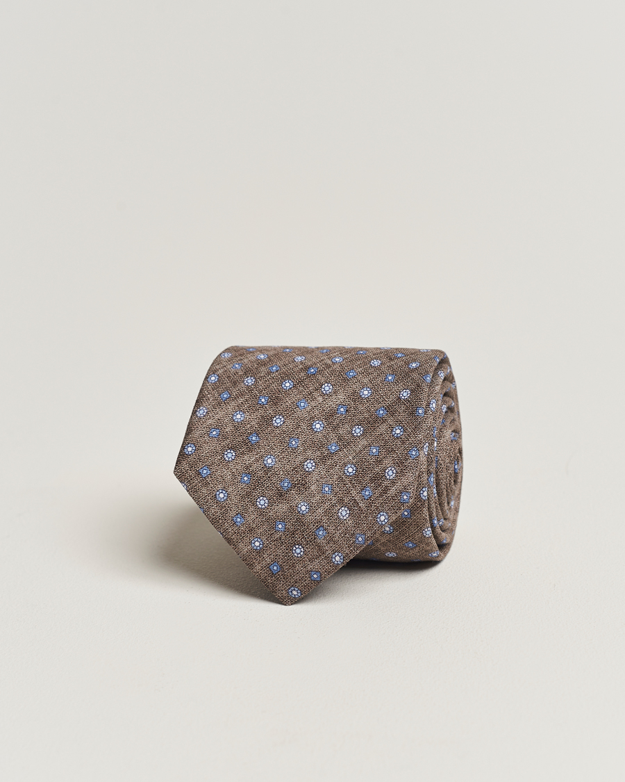 Hombres | Amanda Christensen Linen Printed Medallion 8cm Tie Brown | Amanda Christensen | Linen Printed Medallion 8cm Tie Brown