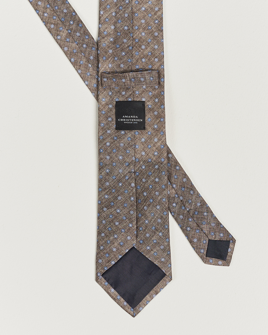 Hombres | Amanda Christensen Linen Printed Medallion 8cm Tie Brown | Amanda Christensen | Linen Printed Medallion 8cm Tie Brown
