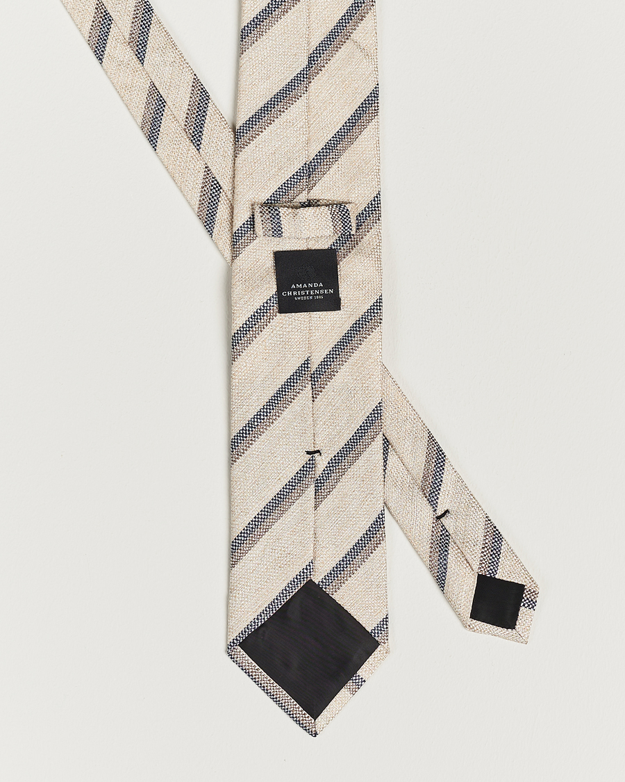 Hombres | Amanda Christensen Silk/Linen Striped 8cm Tie Natural | Amanda Christensen | Silk/Linen Striped 8cm Tie Natural