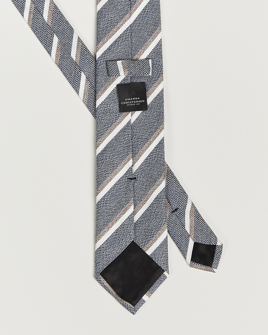 Hombres | Amanda Christensen Silk/Linen Striped 8cm Tie Navy | Amanda Christensen | Silk/Linen Striped 8cm Tie Navy