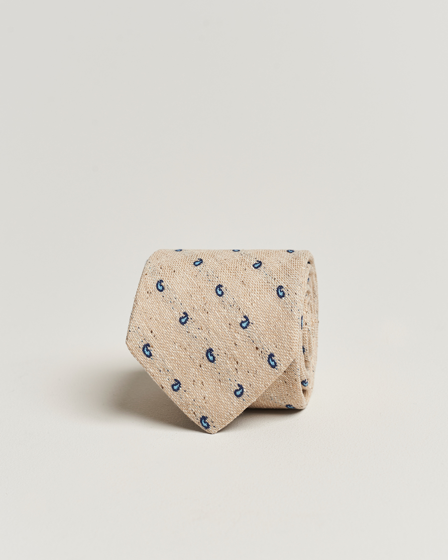 Hombres | Amanda Christensen Silk/Linen/Cotton Paisley 8cm Tie Sand | Amanda Christensen | Silk/Linen/Cotton Paisley 8cm Tie Sand