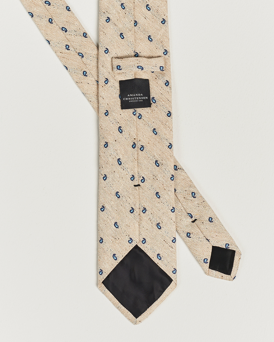 Hombres | Amanda Christensen Silk/Linen/Cotton Paisley 8cm Tie Sand | Amanda Christensen | Silk/Linen/Cotton Paisley 8cm Tie Sand