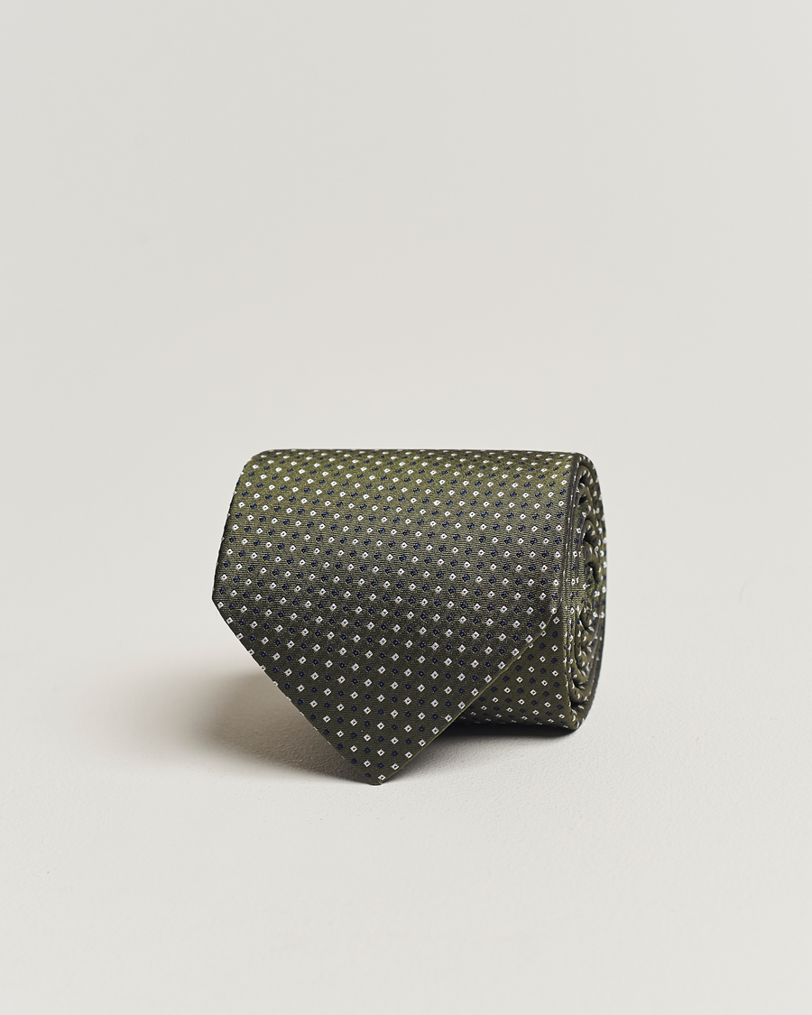 Hombres | Amanda Christensen Silk Micro Printed 8cm Tie Olive | Amanda Christensen | Silk Micro Printed 8cm Tie Olive
