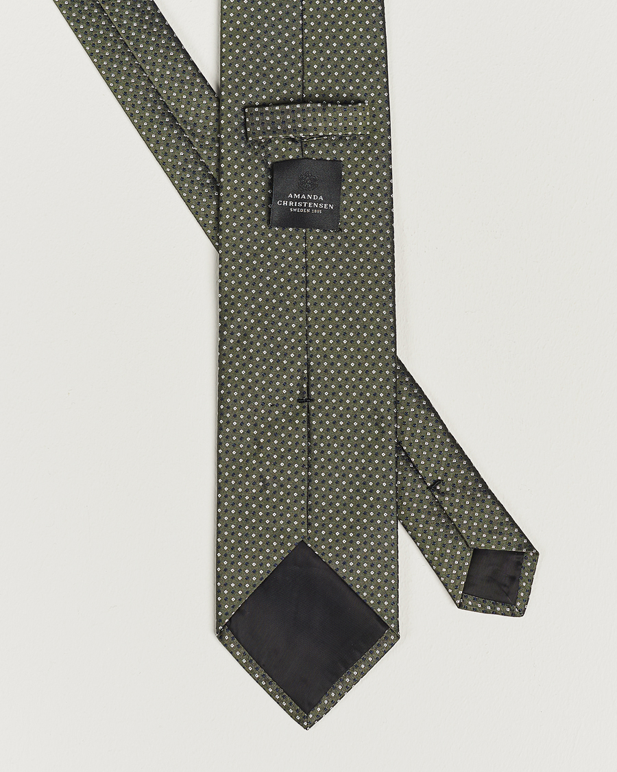 Hombres | Amanda Christensen Silk Micro Printed 8cm Tie Olive | Amanda Christensen | Silk Micro Printed 8cm Tie Olive