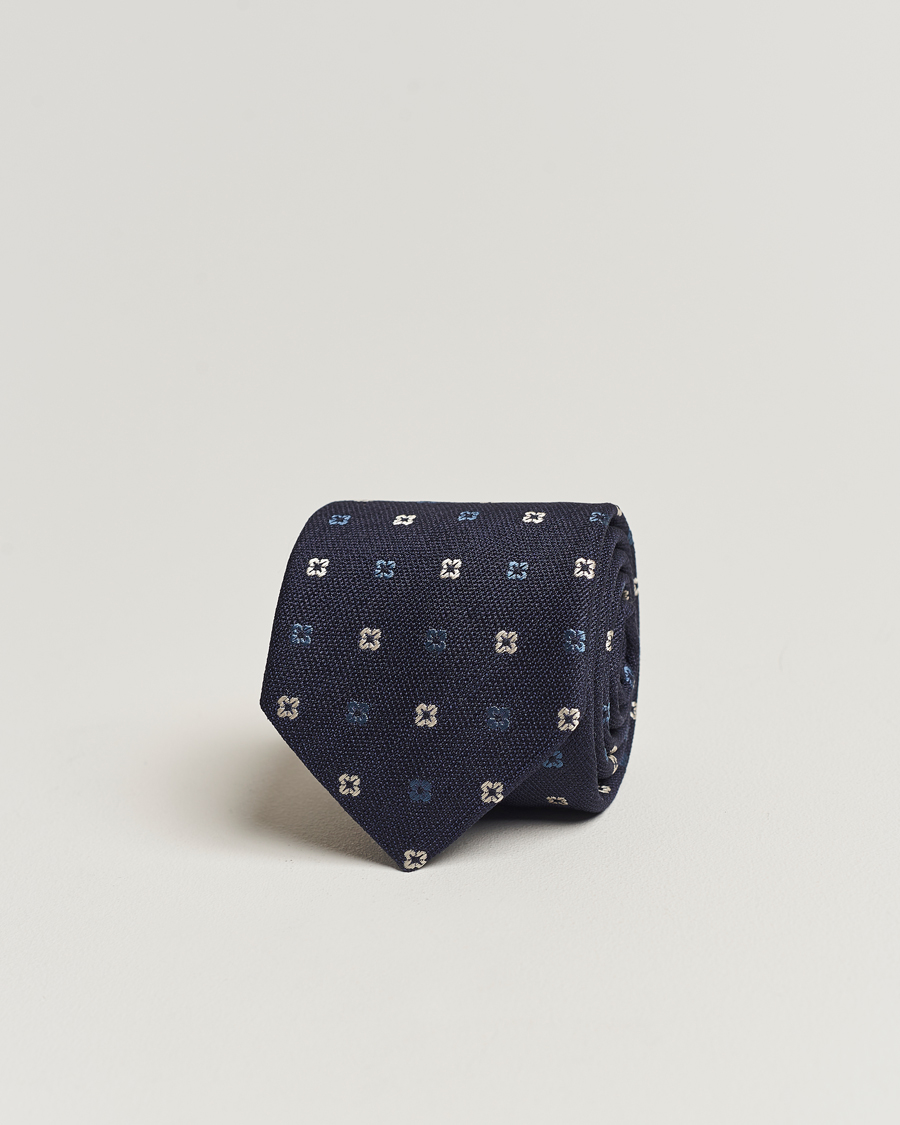 Hombres | Amanda Christensen Silk Bouclé Flower 8cm Tie Navy | Amanda Christensen | Silk Bouclé Flower 8cm Tie Navy