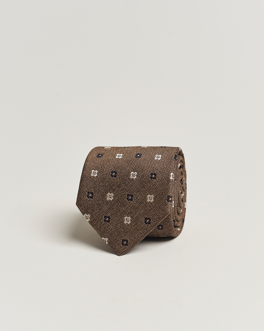 Hombres | Amanda Christensen Silk Bouclé Flower 8cm Tie Beige | Amanda Christensen | Silk Bouclé Flower 8cm Tie Beige