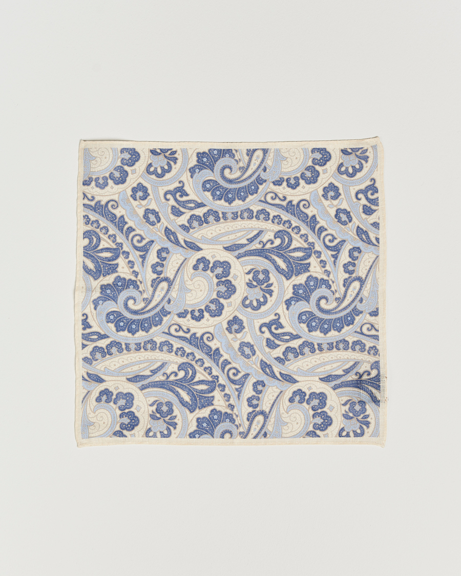 Hombres | Amanda Christensen Linen Printed Large Paisley Pocket Square Cream | Amanda Christensen | Linen Printed Large Paisley Pocket Square Cream