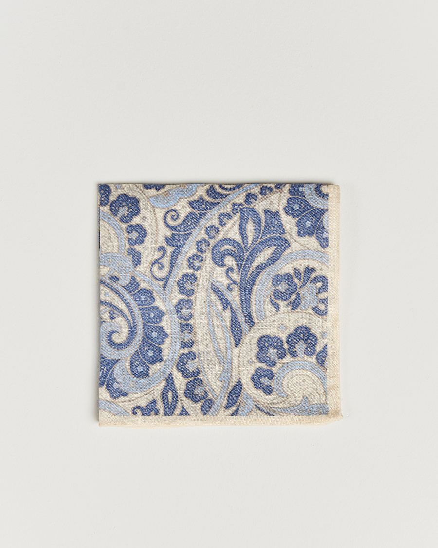 Hombres | Amanda Christensen Linen Printed Large Paisley Pocket Square Cream | Amanda Christensen | Linen Printed Large Paisley Pocket Square Cream