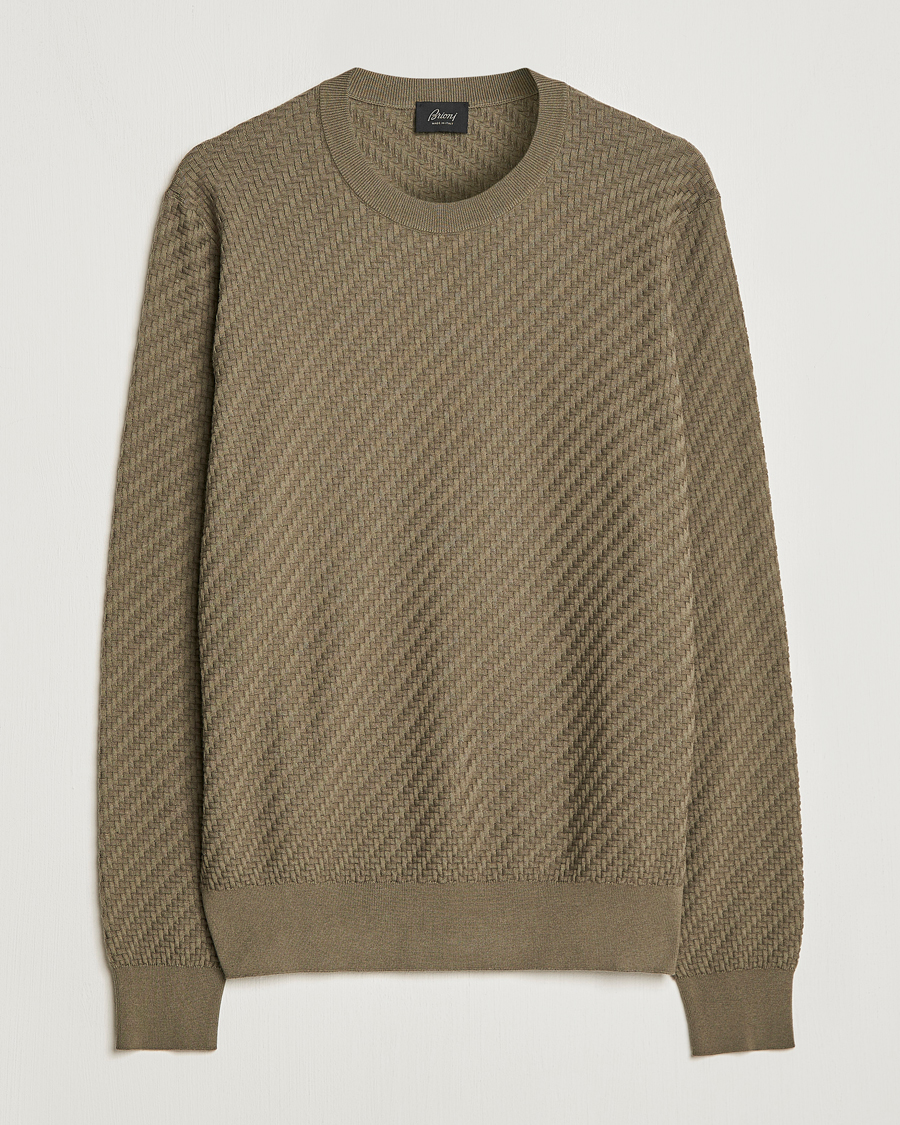 Hombres | Jerséis y prendas de punto | Brioni | Basket Stitch Crew Neck Sweater Olive