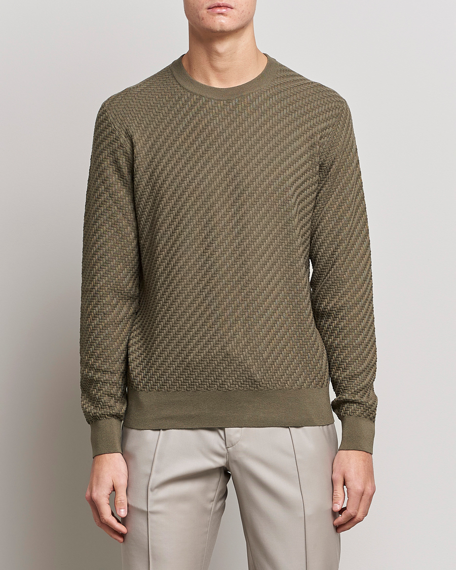 Hombres | Jerséis y prendas de punto | Brioni | Basket Stitch Crew Neck Sweater Olive