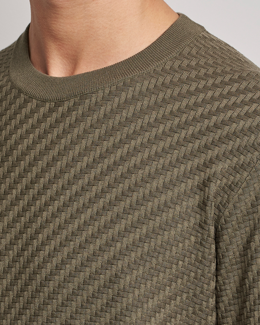 Hombres | Jerséis y prendas de punto | Brioni | Basket Stitch Crew Neck Sweater Olive