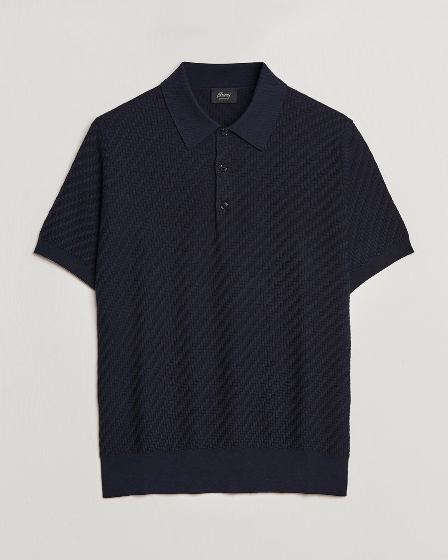 Hombres | Jerséis y prendas de punto | Brioni | Basket Stitch Knitted Polo Navy