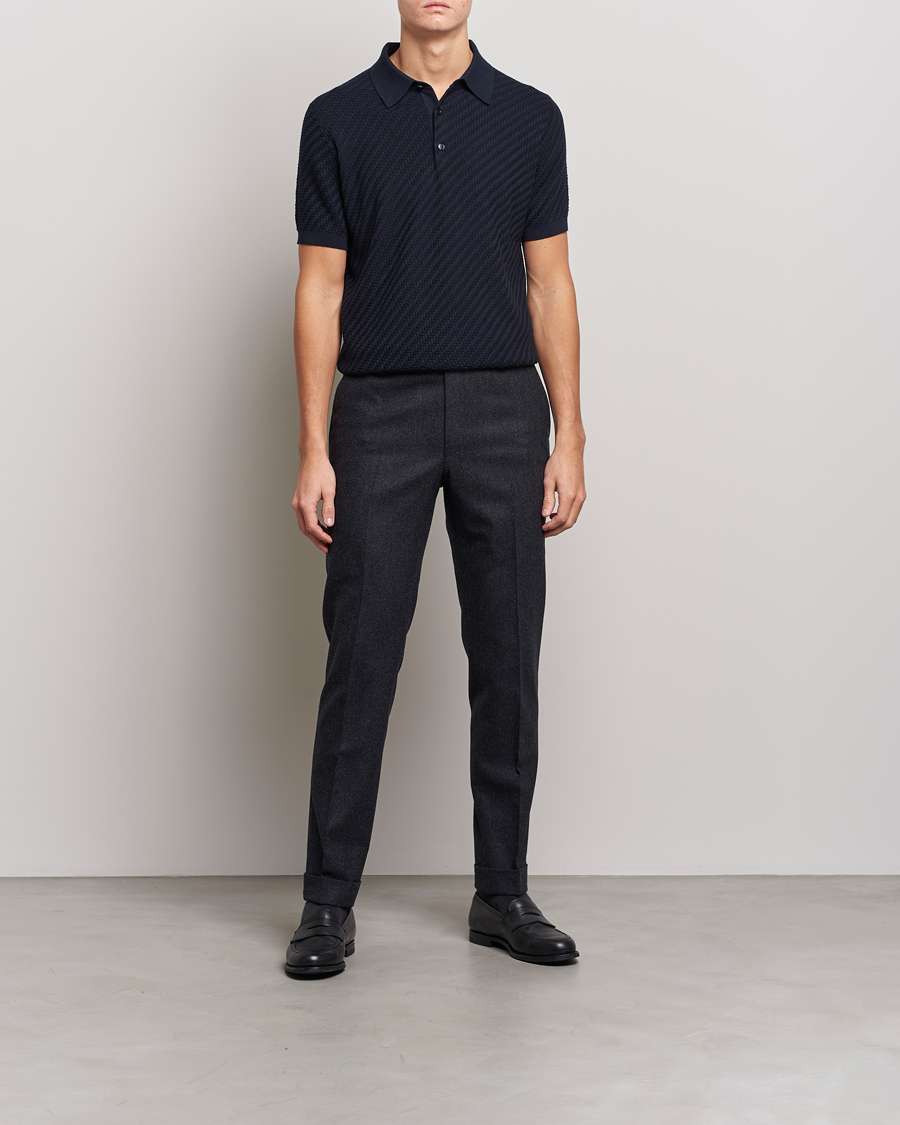 Hombres | Jerséis y prendas de punto | Brioni | Basket Stitch Knitted Polo Navy