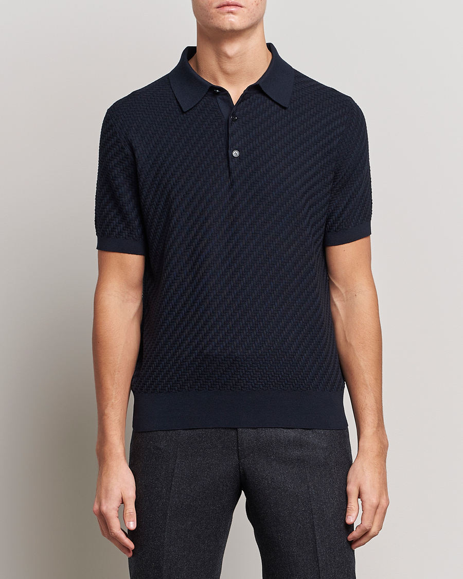 Hombres | Jerséis y prendas de punto | Brioni | Basket Stitch Knitted Polo Navy