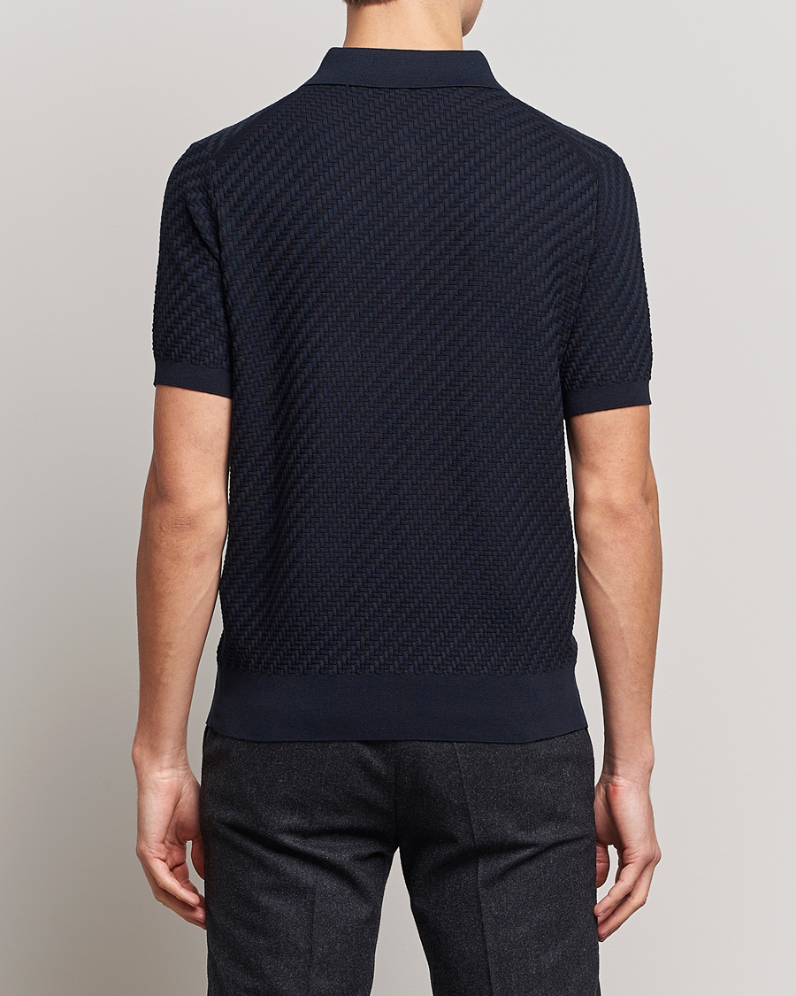 Hombres | Jerséis y prendas de punto | Brioni | Basket Stitch Knitted Polo Navy