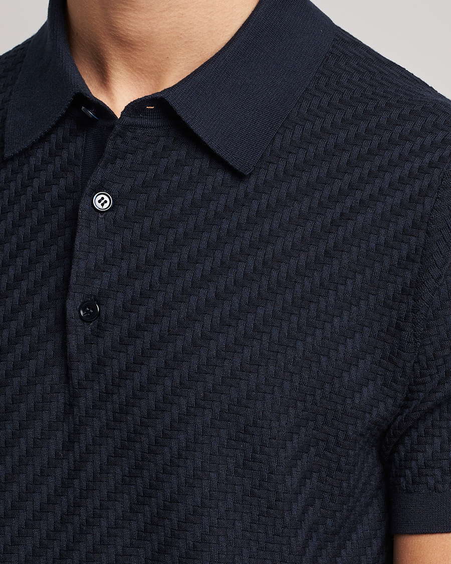 Hombres | Jerséis y prendas de punto | Brioni | Basket Stitch Knitted Polo Navy