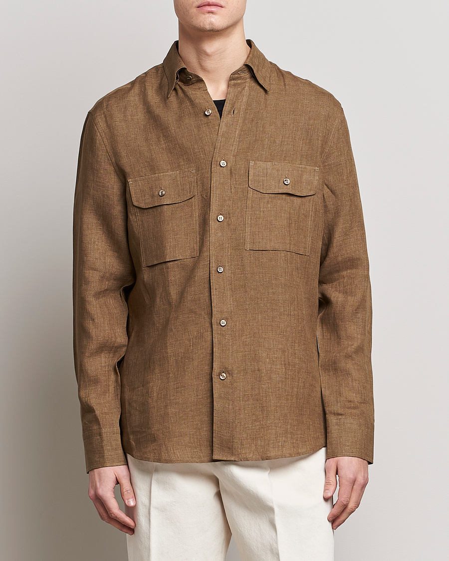 Hombres | Camisas | Brioni | Linen Overshirt Military