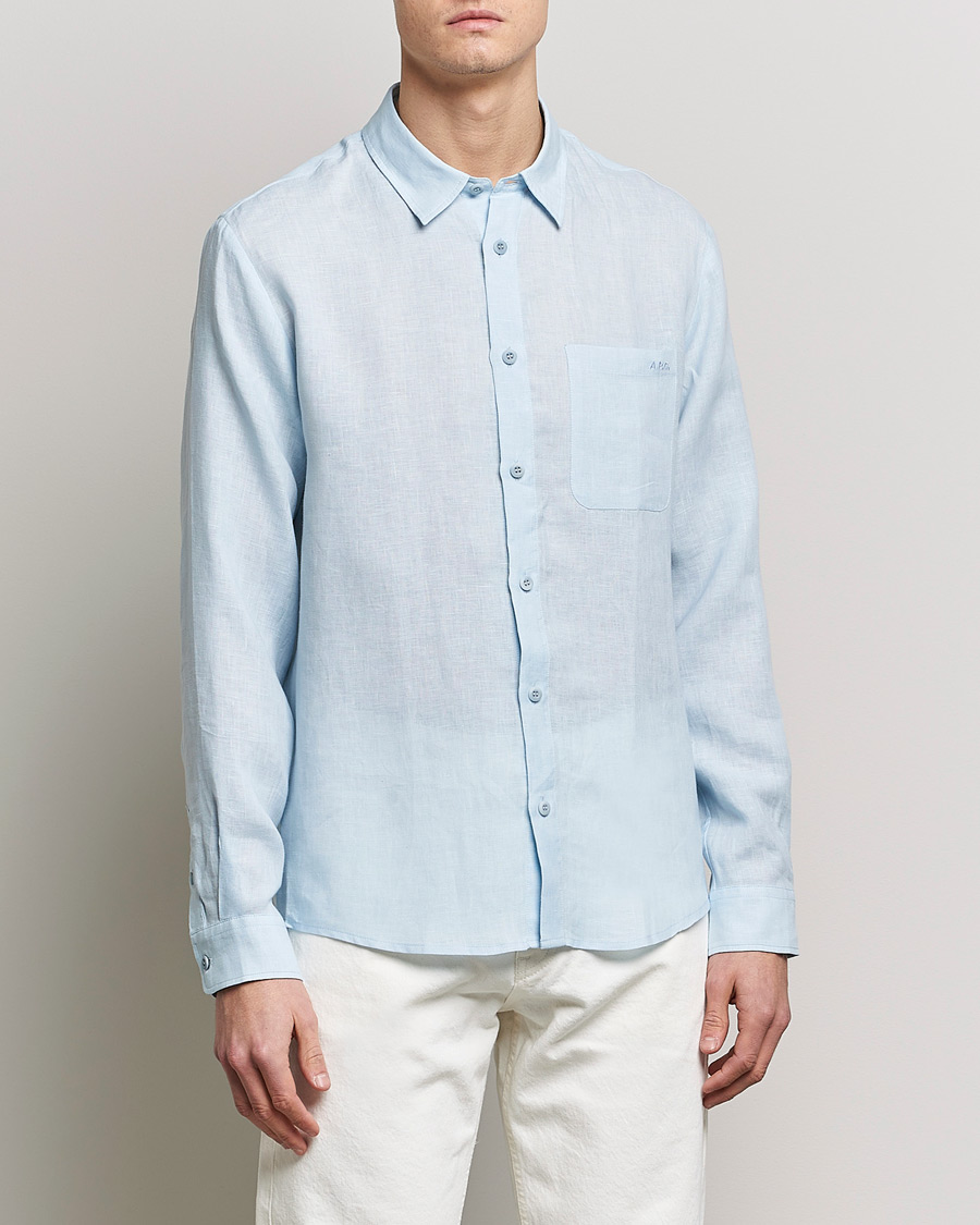 Hombres | Camisas de lino | A.P.C. | Cassel Linen Shirt Light Blue
