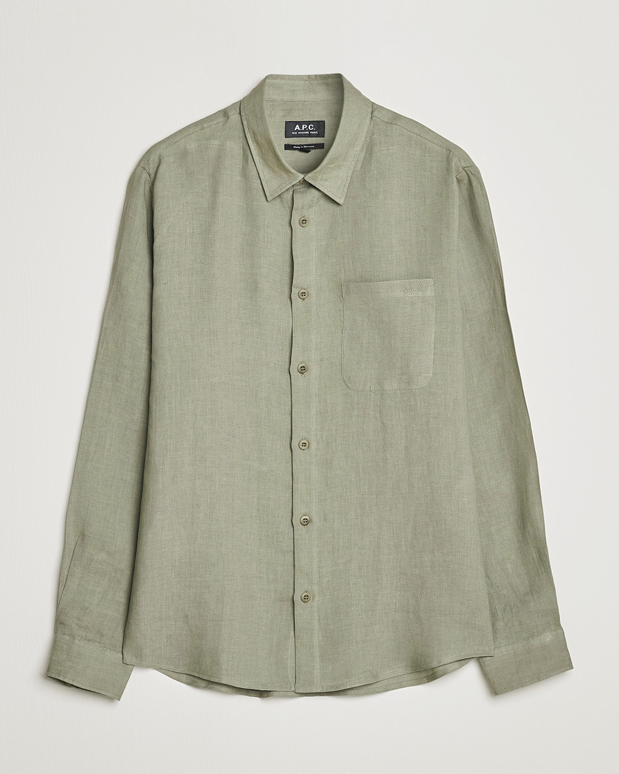 Hombres | Camisas | A.P.C. | Cassel Linen Shirt Light Olive