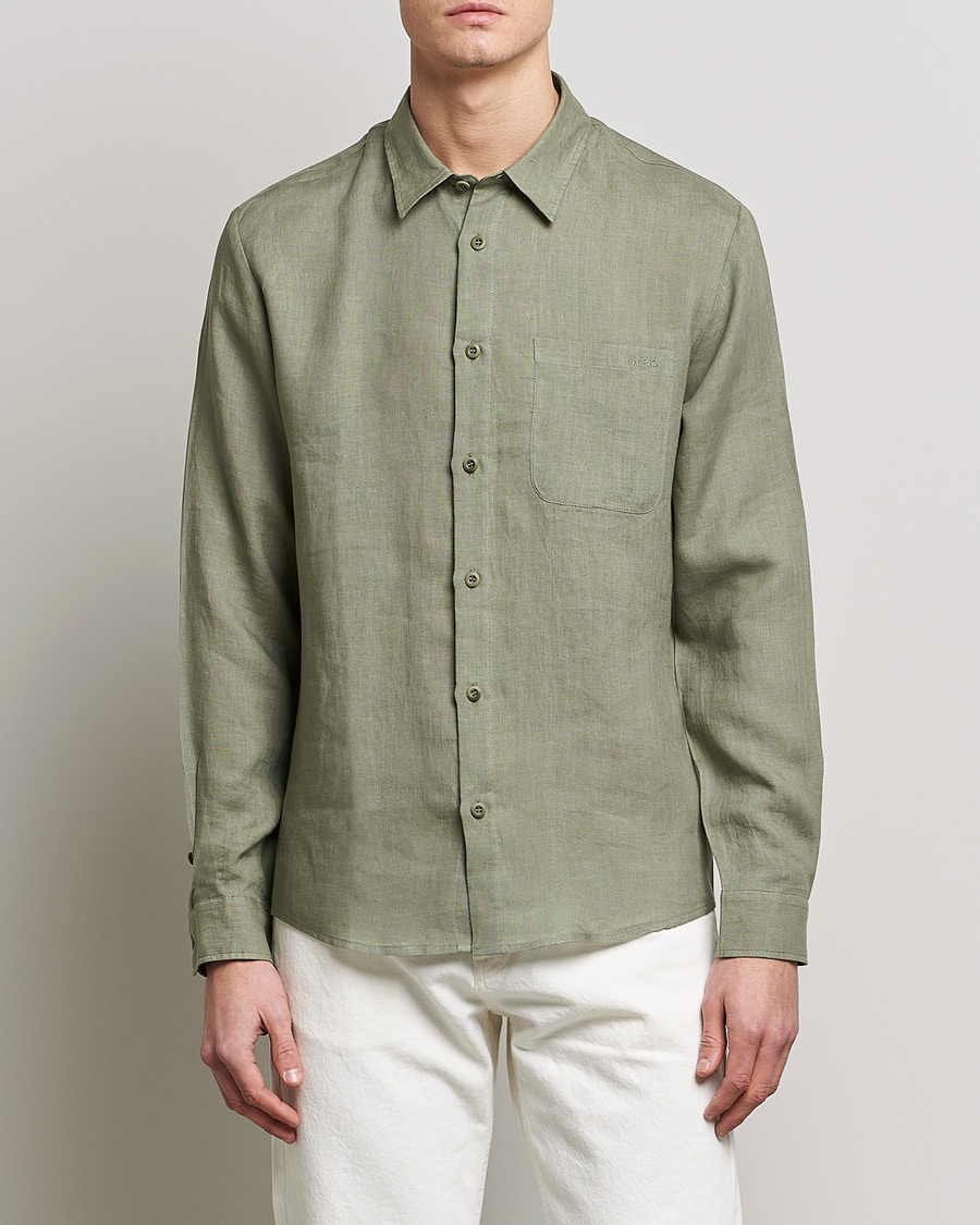 Hombres | Camisas | A.P.C. | Cassel Linen Shirt Light Olive