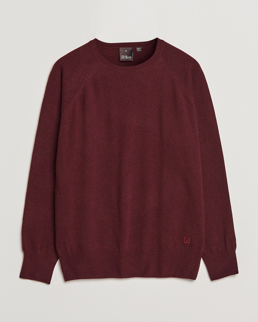 Hombres | Jerséis y prendas de punto | Oscar Jacobson | Gustaf Lambswool Raglan Crew Neck Burgundy