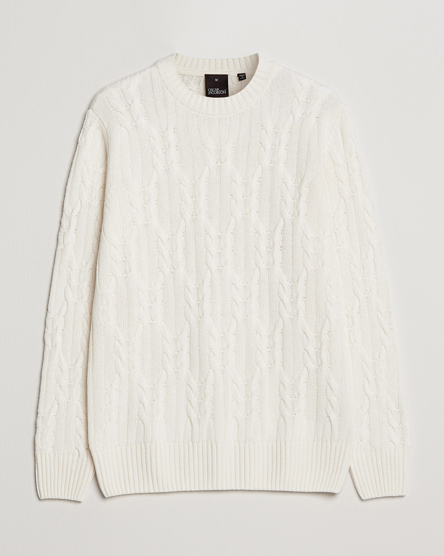 Hombres | Jerséis y prendas de punto | Oscar Jacobson | Emmet Wool/Cashmere Structured Crew Neck Off White