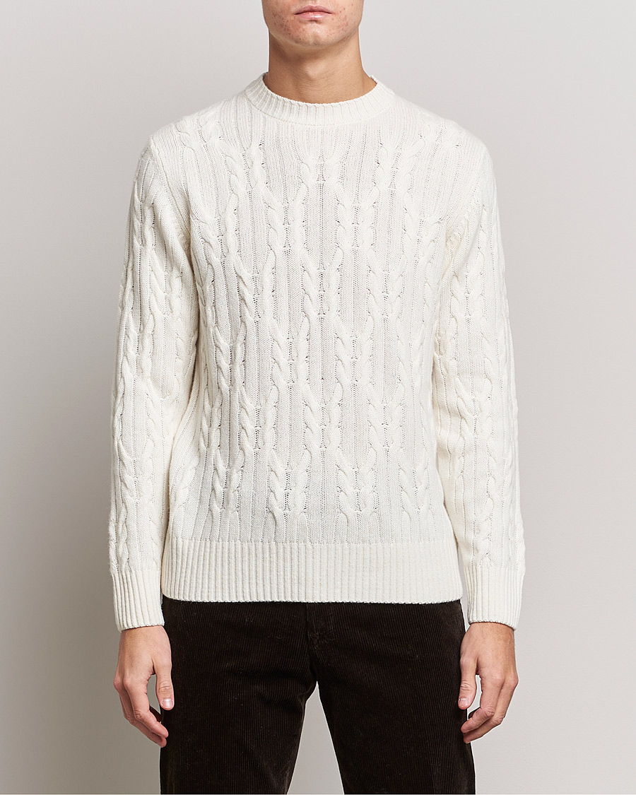 Hombres | Jerséis y prendas de punto | Oscar Jacobson | Emmet Wool/Cashmere Structured Crew Neck Off White