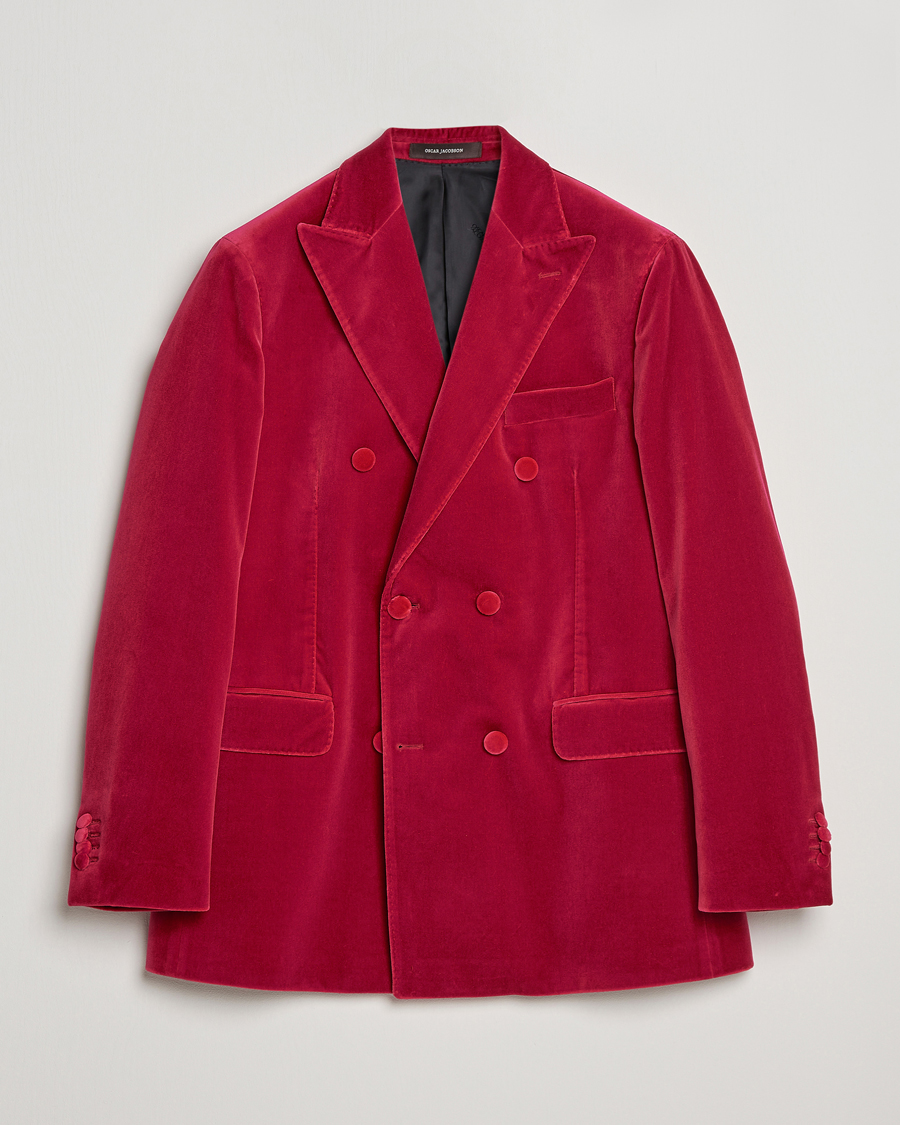 Hombres | Blazers | Oscar Jacobson | Farris Double Breasted Velvet Blazer Pink Berries